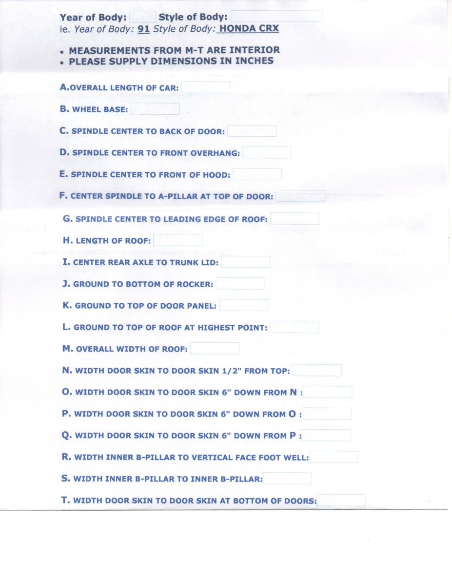 ROLL CAGE DIMENSIONS CSC Racing